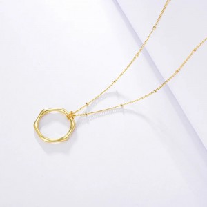 925 Sterling Silver Gold Color Circle Choker Hexagon Pendant Necklace