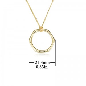 925 Sterling Silver Gold Color Circle Choker Hexagon Pendant Necklace