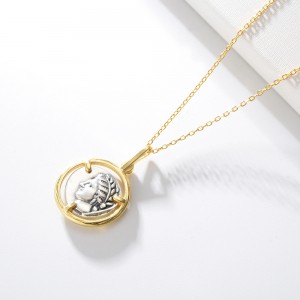 925 Sterling Silver Fashion Ladies Gold Coin Pendant Necklace