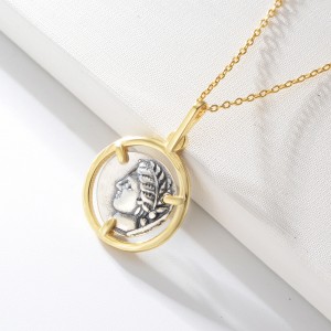 925 Sterling Silver Fashion Ladies Gold Coin Pendant Necklace