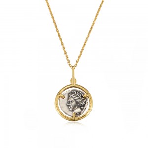 925 Sterling Silver Fashion Ladies Gold Coin Pendant Necklace