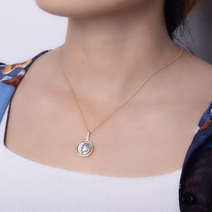 925 Sterling Silver Fashion Ladies Gold Coin Pendant Necklace