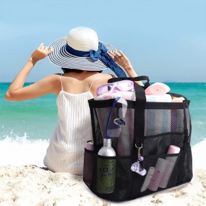 Amazon Mesh Beach Bag – 8-Pocket Large Capacity Bath & Toy Storage Bag, Breathable Drawstring Organizer