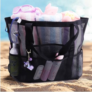Amazon Mesh Beach Bag – 8-Pocket Large Capacity Bath & Toy Storage Bag, Breathable Drawstring Organizer